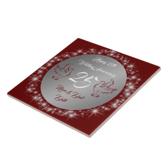 Dove Customize Happy Silver 25th Anniversary Fliese (Seite)