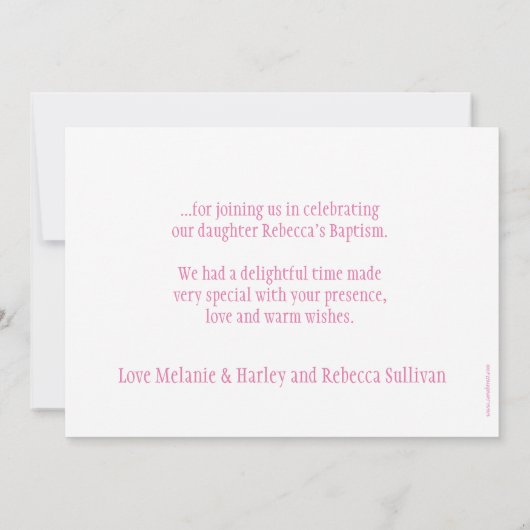 Dove dusky rosa Mädchen Taufe Foto danke Ihnen Kar (Rückseite)