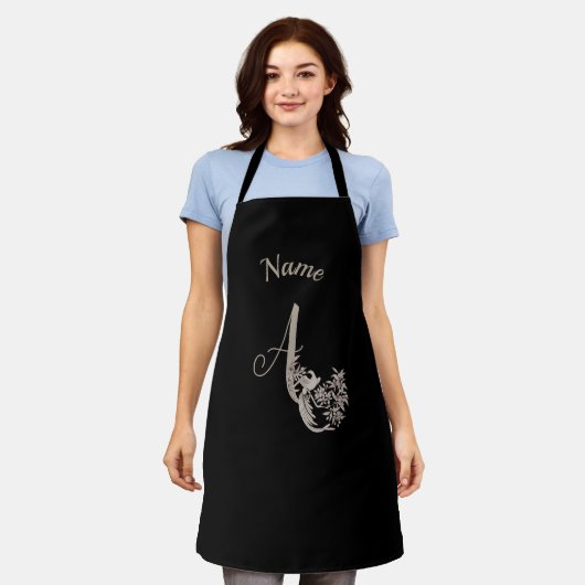 Dove Elegant Monogram Initial A Black Your Name Schürze (Getragen)