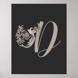 Dove Elegant Monogramm Anfangsbuchstabe D   Poster