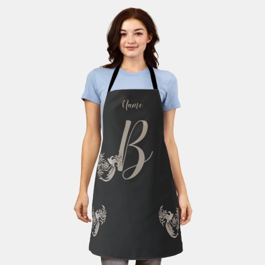 Dove Elegant Monogramm Initiale B Personalisiert Schürze (Getragen)