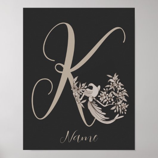 Dove Elegant Monogramm Initiale K Personalisiert Poster (Vorne)