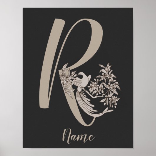 Dove Elegant Monogramm Initiale R Personalisiert Poster (Vorne)