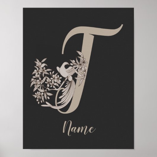 Dove Elegant Monogramm Initiale T Personalisiert Poster (Vorne)