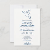 Dove First Communion Blu Elegant Einladung (Vorderseite)