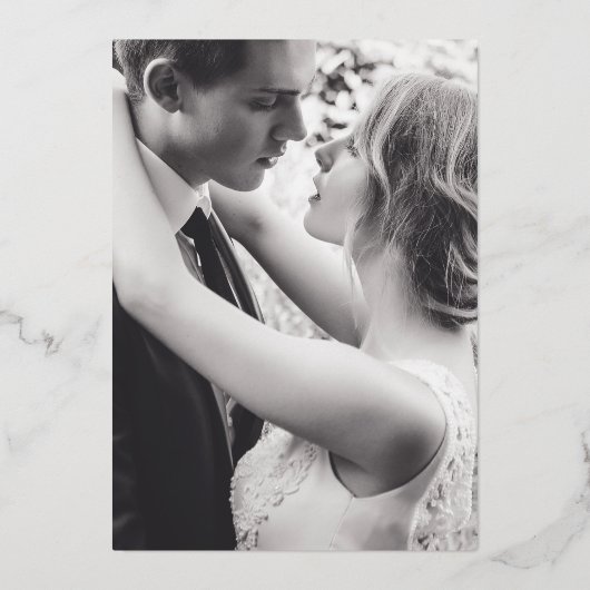 Dove gold-blau-graues einfaches Hochzeitsszenario Folieneinladung (Rückseite)