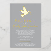 Dove Goldgrau einfache Hochzeit mit Foto Folieneinladung (Vorderseite)