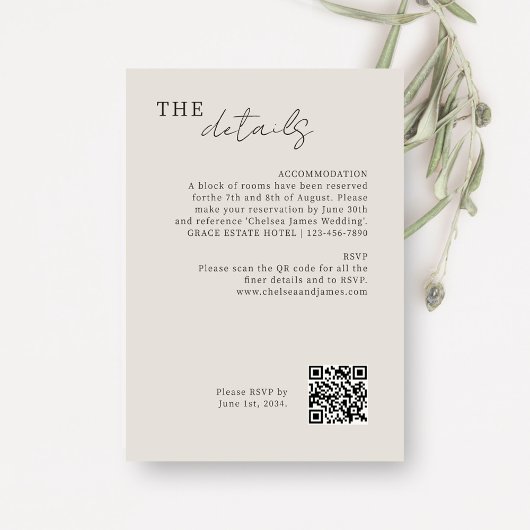 Dove Gray | Chic Minimal Wedding QR Code Begleitkarte