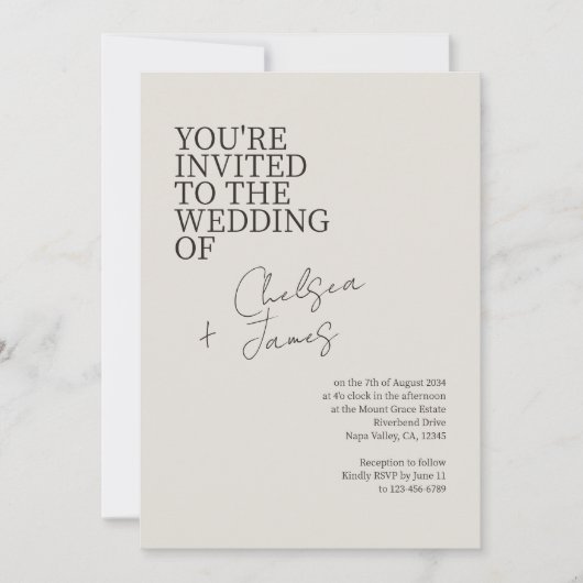 Dove Gray | Chic Script Minimalistisch Wedding Einladung (Vorderseite)