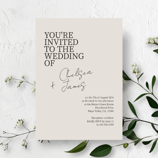 Dove Gray | Chic Script Minimalistisch Wedding Einladung