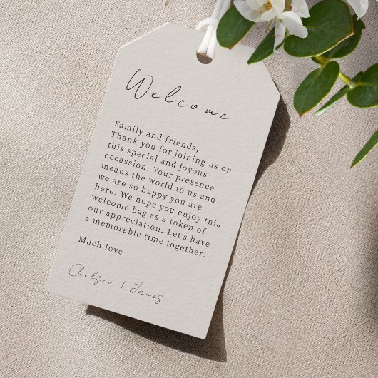 Dove Gray | Chic Script Wedding Willkommenstempel Geschenkanhänger