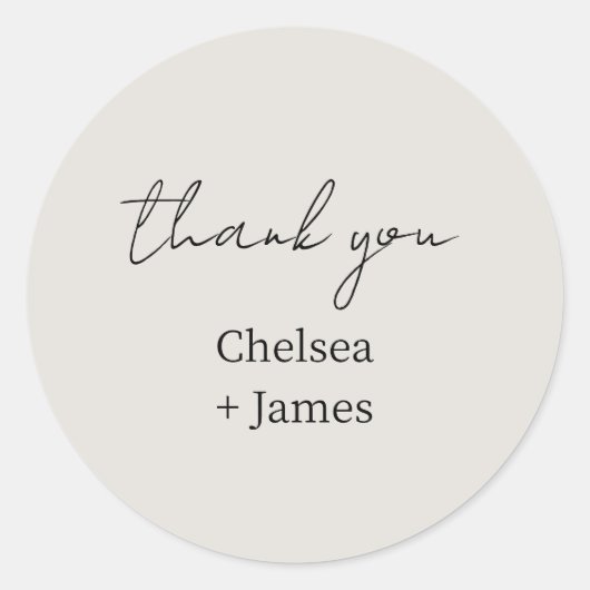 Dove Gray | Chic Simple Script Danke Hochzeit Runder Aufkleber (Vorderseite)