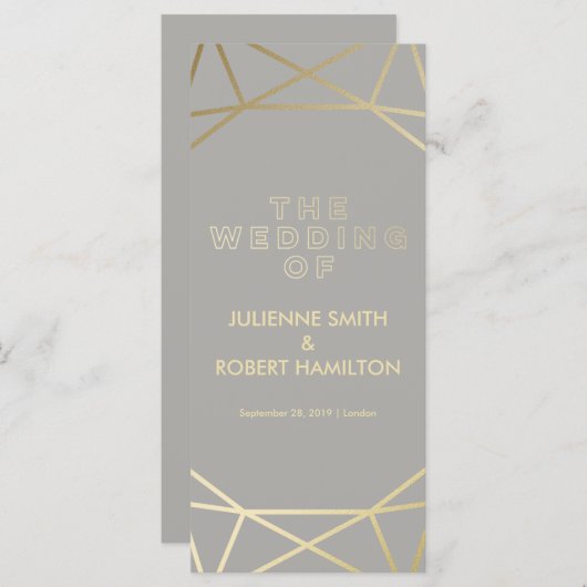 Dove Gray & Gold Geometric Wedding Programm (Vorne/Hinten)