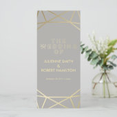Dove Gray & Gold Geometric Wedding Programm (Stehend Vorderseite)