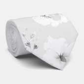 Dove Gray on White Garden Peony Wedding Neck Tie Krawatte (Gerollt)