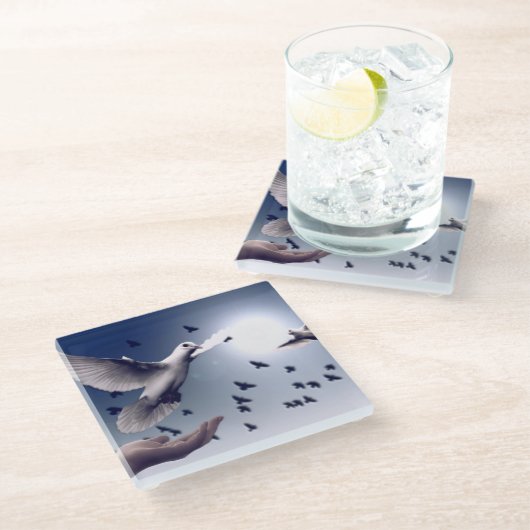 Dove Hand Glasuntersetzer (Schrägansicht)