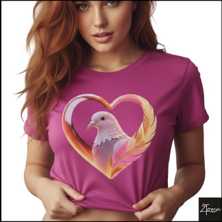 Dove Heart Rahmen Neon Feder Grafik T-Shirt