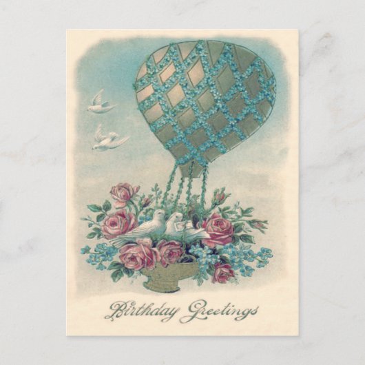 Dove Hot Air Ballon Rose Vergessen-Me-Not-Nicht Postkarte (Vorderseite)