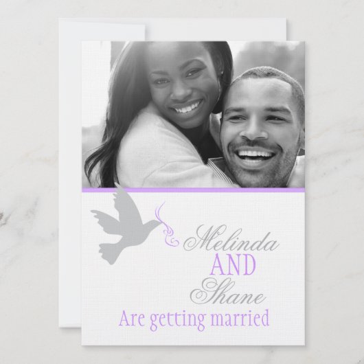 Dove lila Band Ehepaar Foto Hochzeitseinladung Einladung (Vorderseite)