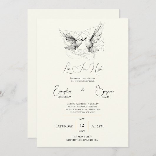 Dove Minimal Liebe Caligraphy Hochzeit Einladung (Vorne/Hinten)