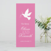 Dove mit Bändern rosa und weiß Hochzeitsmenü Menükarte (Stehend Vorderseite)