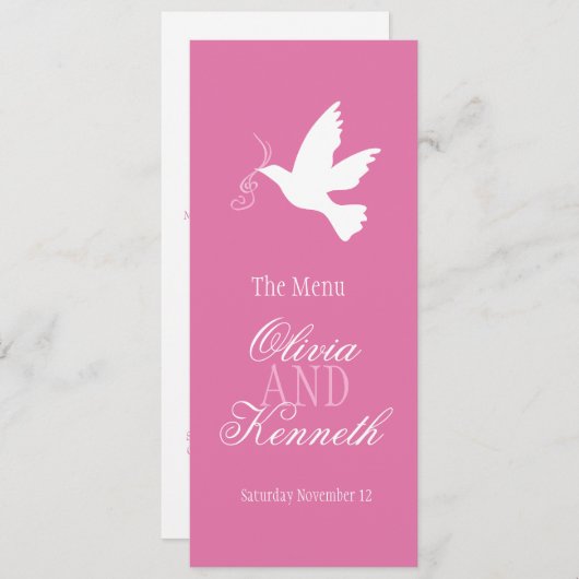Dove mit Bändern rosa und weiß Hochzeitsmenü Menükarte (Vorne/Hinten)