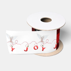 Dove mit Joy Text auf Buffalo Kariert Satin Ribbon Satinband