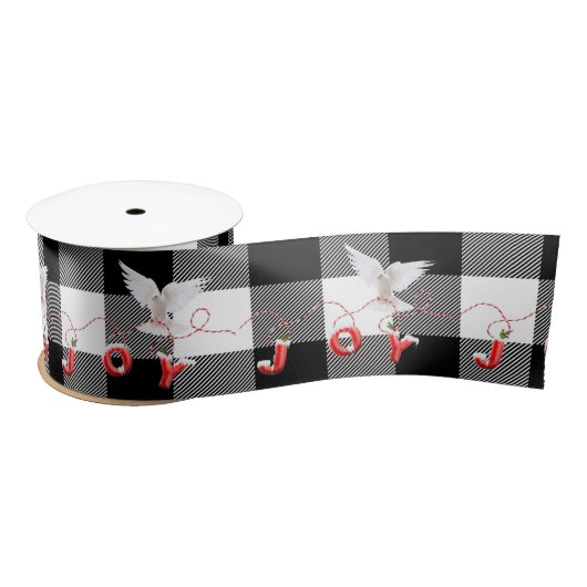Dove mit Joy Text auf Buffalo Kariert Satin Ribbon Satinband (Spule)