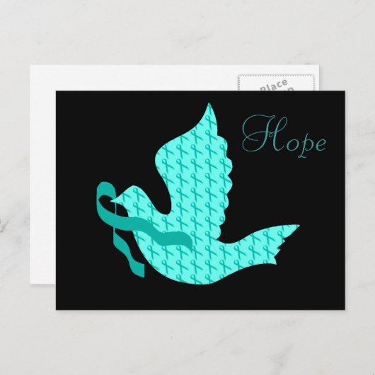 Dove of Hope Aquamarin Ribbon - Ovarialkarzinom Postkarte (Vorne/Hinten)
