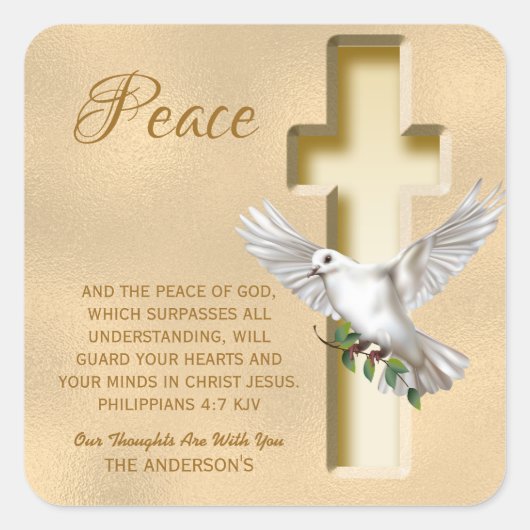 Dove of Peace Personalisiert Scripture Verse Quadratischer Aufkleber (Vorderseite)