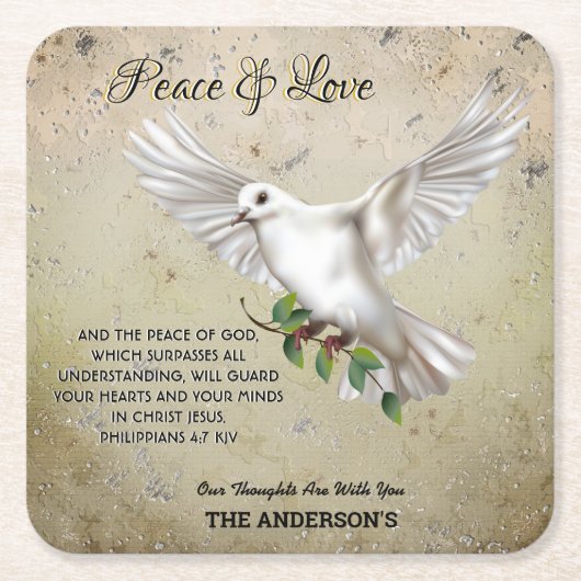 Dove of Peace Personalisiert Scripture Verse Rechteckiger Pappuntersetzer (Vorderseite)