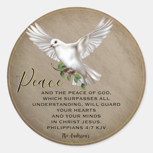 Dove of Peace Personalisiert Scripture Verse Runder Aufkleber (Vorderseite)
