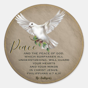 Dove of Peace Personalisiert Scripture Verse Runder Aufkleber