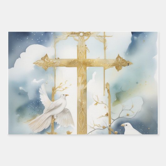 Dove of Peace und Cross Wrapping Paper Geschenkpapier Set (Vorderseite 3)
