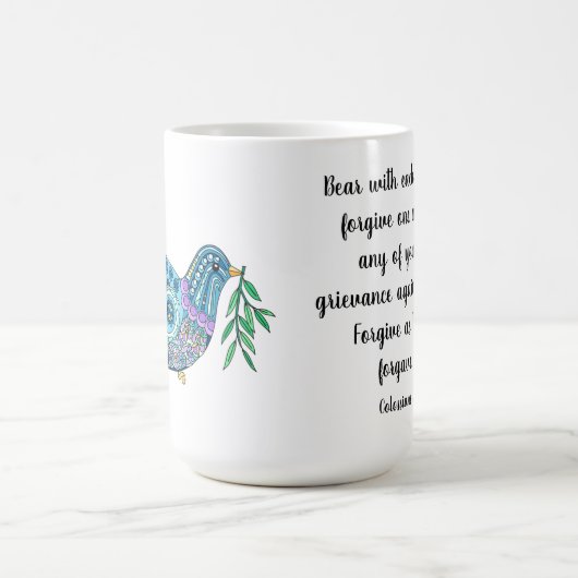 Dove of Peace w Verse aus Kolossians 3:13 Kaffeetasse (Mittel)