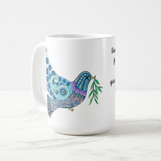 Dove of Peace w Verse aus Kolossians 3:13 Kaffeetasse (Vorderseite Links)