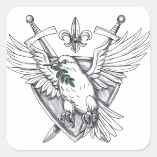 Dove Olive Leaf Schwert Wappen Tattoo Quadratischer Aufkleber