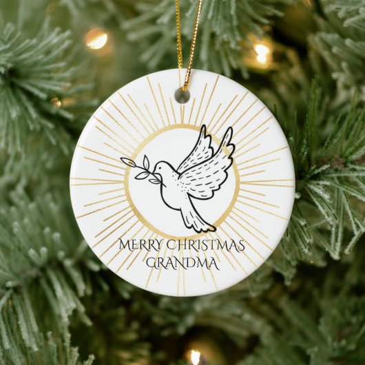 Dove Peace Editable Oma Black White Keramik Ornament (Baum)