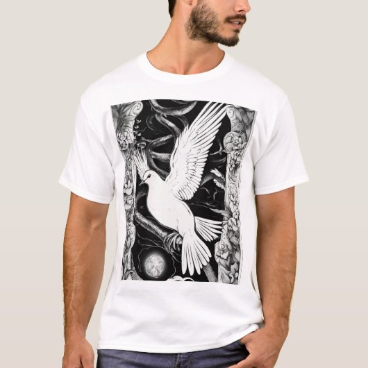 Dove & Serpent Tattoo T - Shirt - Dicke Schwarz &  (Vorderseite)