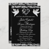 Dove, Silver Heart & Glitter, QR Code - Black Einladung (Vorne/Hinten)