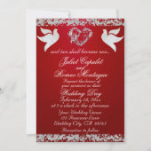 Dove, Silver Heart & Glitter, QR Code - Crimson Einladung (Vorderseite)