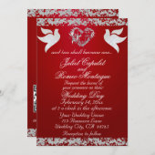 Dove, Silver Heart & Glitter, QR Code - Crimson Einladung (Vorne/Hinten)