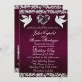 Dove, Silver Heart & Glitter, QR Code - Purple Einladung (Vorne/Hinten)