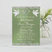 Dove, Silver Heart & Glitter, QR Code - Sage Einladung (Stehend Vorderseite)