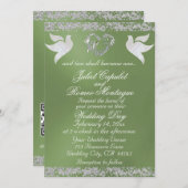 Dove, Silver Heart & Glitter, QR Code - Sage Einladung (Vorne/Hinten)