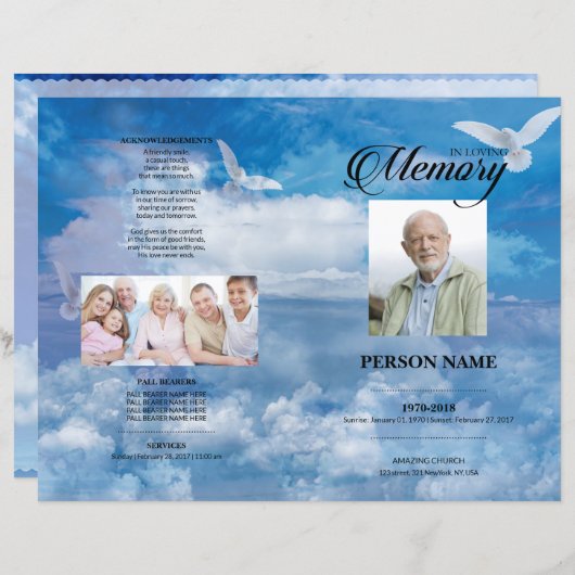 Dove & Sky-Beerdigungsvorlage (Vorne/Hinten)