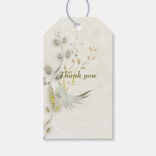 Dove und goldene Blätter Geschenkanhänger (Vorderseite)