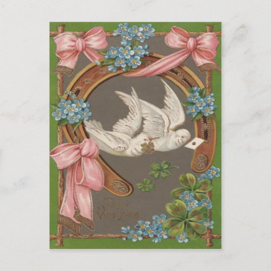 Dove Vergiss-Me-Nots Horseshoe Vierblättriges Klee Postkarte (Vorderseite)