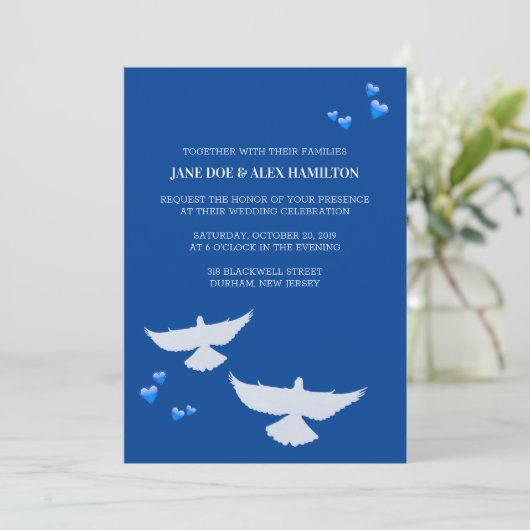 Dove Wedding Einladung (Stehend Vorderseite)