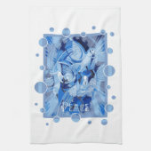 Dove With Celtic Peace Text In Blue Tones Geschirrtuch (Vertikal)